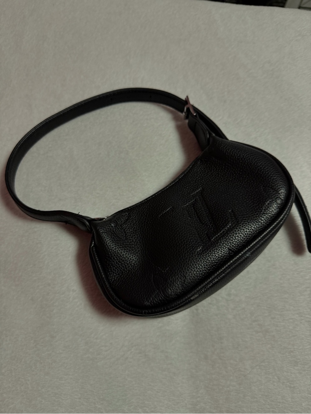 Black Leather Shoulder Bag with Embossed Logo